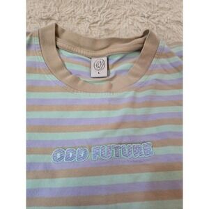 Odd Future Embroidered Striped T-Shirt - Pastel Blue, Purple, & Tan Size Large